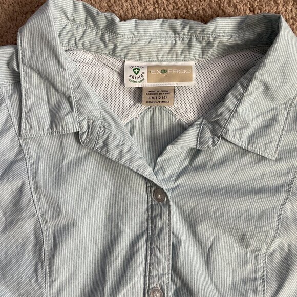 ExOfficio Insect Shield Women Large Striped Blue Outdoor Hiking LongSleeve Shirt - Picture 3 of 7